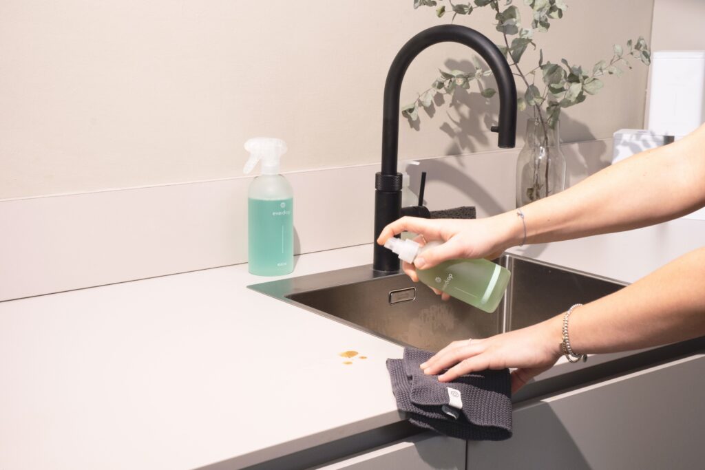 cleaning the kitchen counter